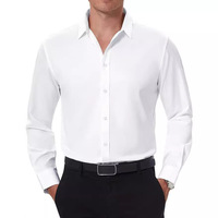 Chemise formelle pour homme à col carré, coupe ajustée, manches longues, couleur unie, en tissu tricoté extensible dans quatre directions, anti-humidité, à simple boutonnage