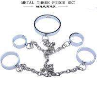 Ensemble de bondage SM en acier inoxydable avec menottes, attaches de cheville, collier de cou, jouets sexuels pour jeux de rôle BDSM et jeux de domination
