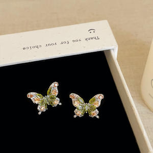 Women's Trendy New Fashion Gradient Green <b>Crystal</b> <b>Studs</b> <b>Earrings</b> Elegant Versatile Alloy Hoop Design with Niche Personality - Product Image 1