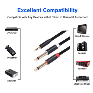Ordenador chapado en oro de aleación de aluminio conectado a la consola mezcladora <span class=keywords><strong>2</strong></span> en 1 Cable blindado de audio de 3,5mm a 6,35mm - Product Image 5