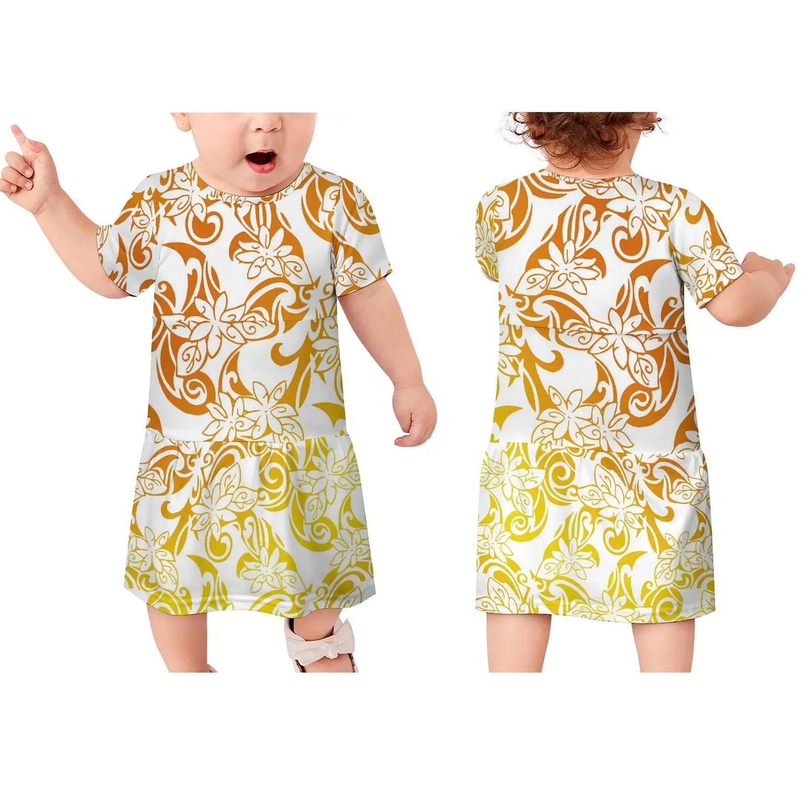 Hot Sale Plume ria Print Nettes Kleid Für Kinder Neugeborene Sommer Freizeit kleidung Hawaii Polynesian Princess Rock Für Baby Girl