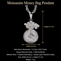 Collier pendentif sac à monnaie en moissanite VVS, argent sterling 925, passe le testeur de diamant, bijoux hip-hop pour hommes, tendance