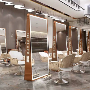 Miroir de salon pleine longueur sur pied avec cadre doré pour salon de coiffure et beauté - Product Image 2