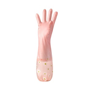 Extra <b>Long</b> Fleece Lined Winter Kitchen Dishwashing Gloves Waterproof Non <b>Slip</b> Warm Thickened PVC Household Gloves - Product Image 2