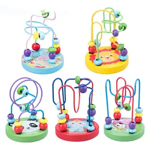 मोंटेसरी चमकीले रंगीन मिनी वायर रोलर पहेली गिनती फ्रेम सर्कल मनका भूलभुलैया छोटे बच्चों के लिए लकड़ी के शैक्षिक खिलौने