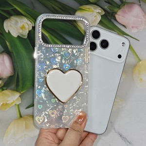 <span class=keywords><strong>Coque</strong></span> <span class=keywords><strong>de</strong></span> <span class=keywords><strong>téléphone</strong></span> Heart <span class=keywords><strong>Pop</strong></span> Socket avec cadre d'appareil photo en strass, <span class=keywords><strong>coque</strong></span> transparente irisée scintillante pour iPhone 17 16 15 11 - Product Image 2