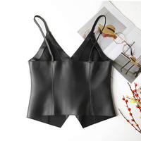 Camisole en cuir véritable à fines bretelles, coupe ajustée, pour femme, style streetwear, design tendance