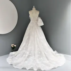 2024 novo estilo casamento vestido luxo rendas vestido nupcial A linha destacada mangas modesto espartilho