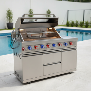 Barbecue à gaz moderne de luxe JoyBlaze en acier inoxydable 304, cuisine extérieure modulaire, 8 brûleurs, brûleur latéral, kit rôtissoire, 103x51cm - Product Image 2
