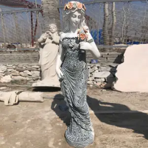 Açık hava bahçe dekorasyonu karışık doğal taş tanrıça mermer heykel antika mermer kadın figürlü heykel