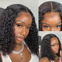 Perruque Lace Front Water Wave Bob pour cheveux noirs, 10-16 pouces