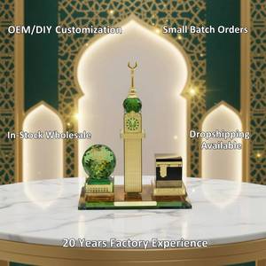 Wholesale Islamic Crystal Glass Kaaba Model with Spire and Four-sided <b>Clock</b>, Home Decor Souvenir, Battery Powered, Durable - Product Image 1
