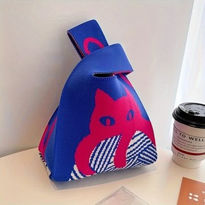 Bolso de Mano Tejido con Patrón de Gato de Dibujos Animados, Estilo Coreano, Portátil, de Gran Capacidad, para Mujer - Product Image 3