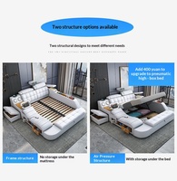 Lit intelligent multifonctionnel en cuir véritable avec massage et projection, lit de rangement pour chambre à coucher