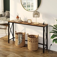Table de Console avec prise de courant, Table de canapé étroite, Table de ferme derrière le canapé canapé entrée de couloir pour salon
