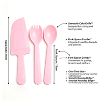 Kit de service à gâteau jetable en plastique personnalisé, comprenant une pelle à gâteau, une fourchette à dessert et une cuillère à dessert, en PP de qualité alimentaire, kit de couverts de pâtisserie