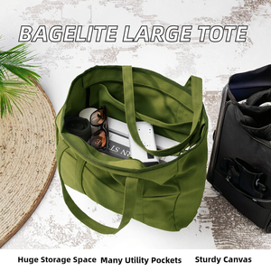 Global Heroes Extra Large Olive Green Canvas <b>Tote</b> <b>Bag</b> <b>for</b> Women with Zipper Closure and Cotton Lining - Product Image 2