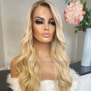 Perruque Lace Front wig naturelle ondulée, cheveux humains sans colle, pre-plucked avec Baby Hair, couleur Blonde ombrée, de haute qualité, Europe - Product Image 1