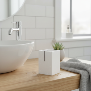 Bicchiere da bagno MSV in poliresina bianca, 7 x 7 x 10 cm - Product Image 3