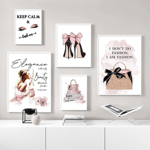Póster de Arte de Moda, Impresión en Lienzo de Bolsos de Lujo con Tacones Altos Rosas, Pintura Mural, Decoración para Salón de Belleza, <span class=keywords><strong>Cuadro</strong></span> Creativo para Habitación de Chicas - Product Image 1