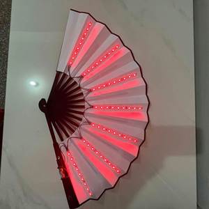 33cm LED Large Rave Folding <b>Hand</b> <b>Fans</b> with Bamboo Ribs and White or Black Fabric Battery Included - Product Image 5