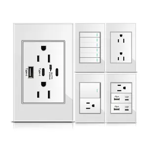 DELEFU White Tempered Glass USb Type C US Standard Outlet Mexico America Plug 118*72 Wall Power Socket Light Switch Fast Charge