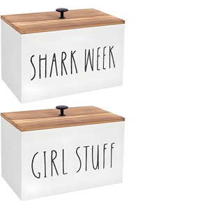 Boîte de rangement en bois pour salle de bain avec couvercle, organiseur rectangulaire pour tampons avec compartiments pour toilettes et buanderie - Product Image 5