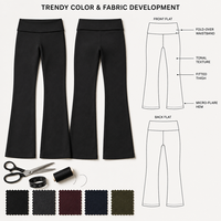 Pantalon de yoga évasé à taille repliable pour femme avec logo personnalisé, double usage, taille basse, coupe cloche, pour le yoga, les loisirs et le quotidien