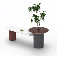 Ensemble de table biophilique de bureau avec pot de plante intégré, table-banc ovale et table de plantation ronde pour salon et réception