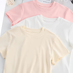 Camiseta básica de moda Y2K ajustada de verano de manga corta personalizada al por mayor para mujer y mujer - Product Image 3