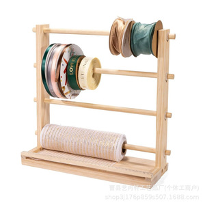 Wooden Ribbon Rack 4 Layers <b>Desktop</b> Storage For Sewing Craft Tape Organizing With Scissors Holder - Product Image 3