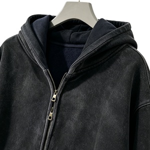 Sweat à <span class=keywords><strong>capuche</strong></span> <span class=keywords><strong>zippé</strong></span> délavé à l'acide, épais, violet, effet usé, en molleton, avec fermeture éclair bidirectionnelle, style streetwear, pour hommes et femmes, vente en gros, personnalisable - Product Image 1