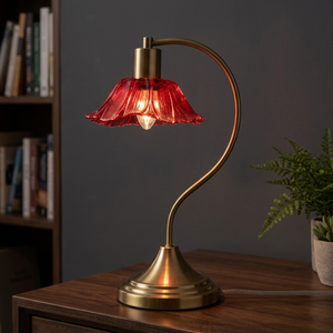 Lámpara de Mesa Moderna de Cristal con Diseño Floral, Alimentación CA, Base E12, Acabado en Latón, Luz LED Regulable para Sala de Estar y Dormitorio - Product Image 4
