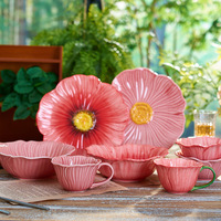 Service de table en céramique 6 pièces de haute qualité, motif floral, assiettes, bols et tasses pour décoration de mariage