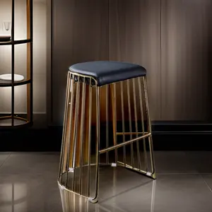 Diseño moderno Metal oro marco de acero inoxidable taburete de bar silla alta restaurante cocina Hotel recepción hogar bar sillas