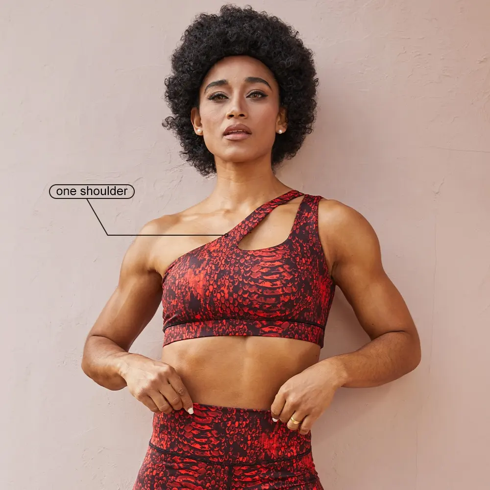 Miqi Custom Snake Skin Print Uitgesneden Sportbeha Workout Kleding Sexy One Shoulder Sport Fitness Bh Voor Vrouwen