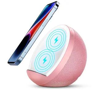 Speaker bluetooth pintar portabel, lampu pengisi daya nirkabel dudukan ponsel dengan speaker