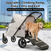 Poussette pliable à 4 roues pour chiens et chats, avec fermeture éclair, rampe de chargement, maille respirante, chariot de voyage extérieur compatible avec les voitures