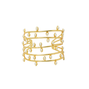 Bracelet manchette élégant fait main plaqué or avec perles pour femme, ajustable, ouvert, bijou de mode, idéal pour les soirées, bracelet statement - Product Image 1