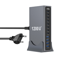 Station de charge USB 12 ports haute capacité 1200W, adaptateur secteur rapide avec 8 ports Type-C et 4 ports USB-A pour bureau et domicile