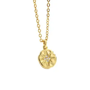 China wholesale gold plated price Six-pointed star with white zircon necklace