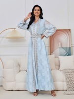 Robe musulmane pour femmes, design ouvert, motif islamique, respirante, col en V, robe de fête, abaya, robe longue brodée en polyester pour l'Aïd