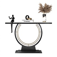 Console d'entrée décorative murale de style moderne et minimaliste, avec plateau en marbre et structure métallique, nouveau style chinois, pour hall d'entrée.