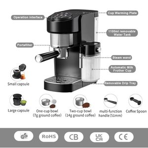 จอแสดงผล LCD 1400W 1.1 ลิตร เครื่องชงกาแฟเอสเพรสโซ่กึ่งอัตโนมัติ สำหรับใช้ในบ้าน สำนักงาน ร้านอาหาร คาเฟ่ - Product Image 3