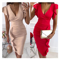 Bán Buôn Thiết Kế Mới Người Phụ Nữ Thanh Lịch Màu Đỏ Bodycon Ăn Tối Ăn Mặc