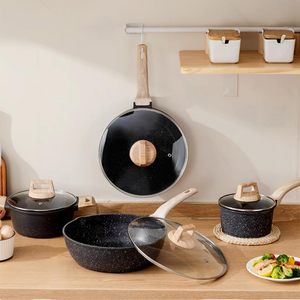 Hot Sale Non-Stick Marble Coated Bakelite Handle Frying Pan <b>Saucepan</b> Casserole Die Cast Aluminium Cookware Set - Product Image 6
