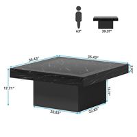 Table basse carrée moderne convertible avec LED, en bois d'ingénierie et faux marbre noir, pour salon