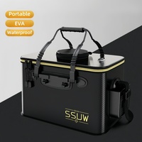 Seau de pêche pliable pour l'extérieur, seau portable pour appâts de poissons vivants avec trou d'aération, seau multifonctionnel en EVA pour leurres de poissons