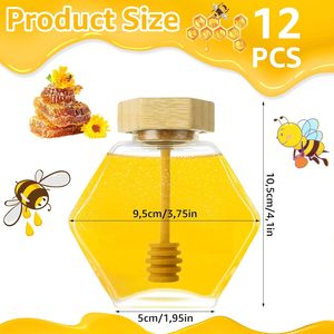 150ml-500ml Empty Transparent Hexagonal Glass Jars for <b>Jelly</b> and Milk with Wooden Spoon and Bamboo Cork - Product Image 2