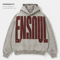 Sweat à capuche surdimensionné personnalisé en molleton épais French Terry, effet vieilli et craquelé, avec grand logo imprimé sur le devant